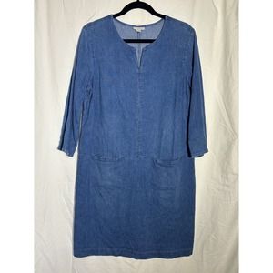 J Jill Denim Shift Dress Womens 12 Blue Medium Wash Cotton Blend 3/4 Sleeve M3